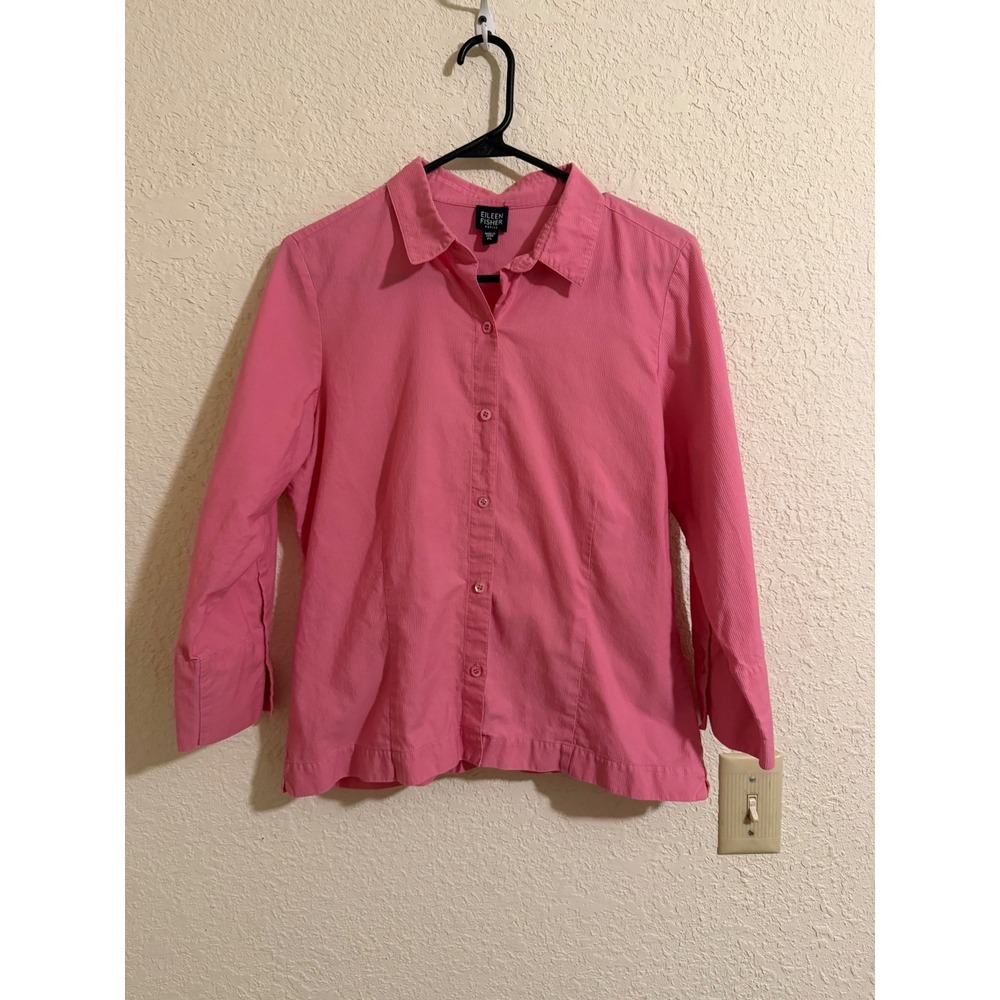 Eileen Fisher Petite Pink 100% Cotton Ribbed Button Down Shirt Size PL